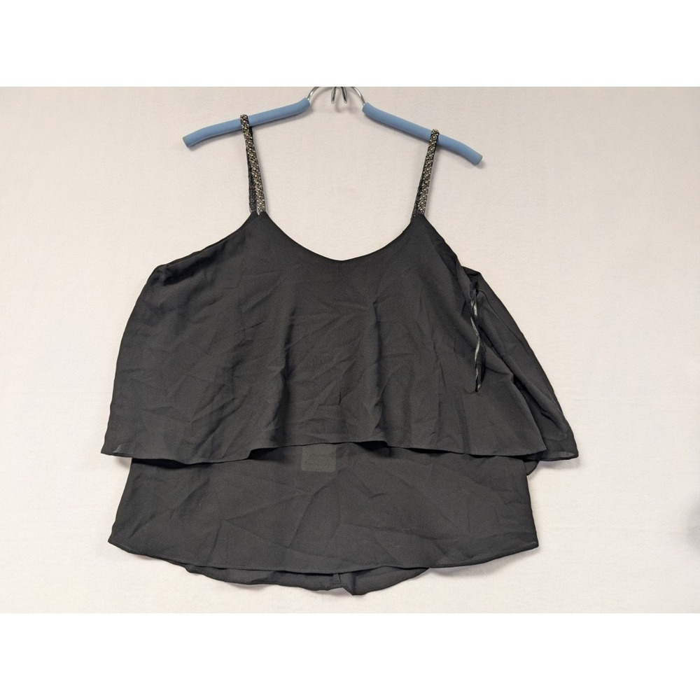 Lovemarks Black Camisole Top Double Layered Beaded Straps L Babydoll